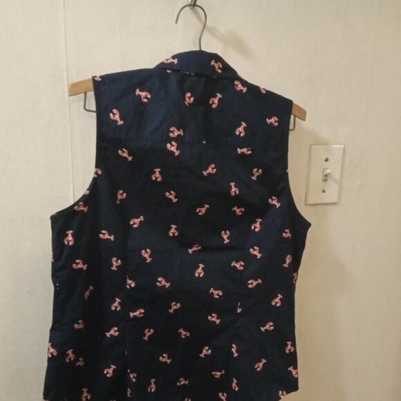 J.Crew Factory Sz M blue sleeveless Blouse 'Lobster' print - Picture 4 of 5